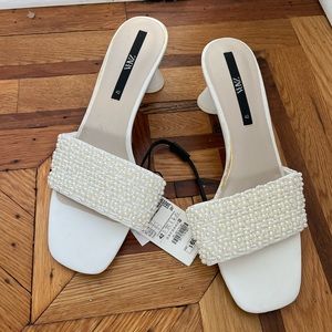 NWT Zara White Pearl Beaded Heels Size 11 (42). Great for Brides!